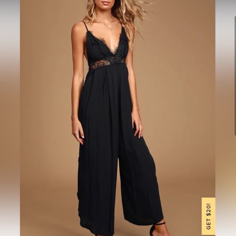 Lulus black lace wide leg jumpsuit